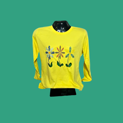 Flower T-Shirt - Long Sleeve Embroidered