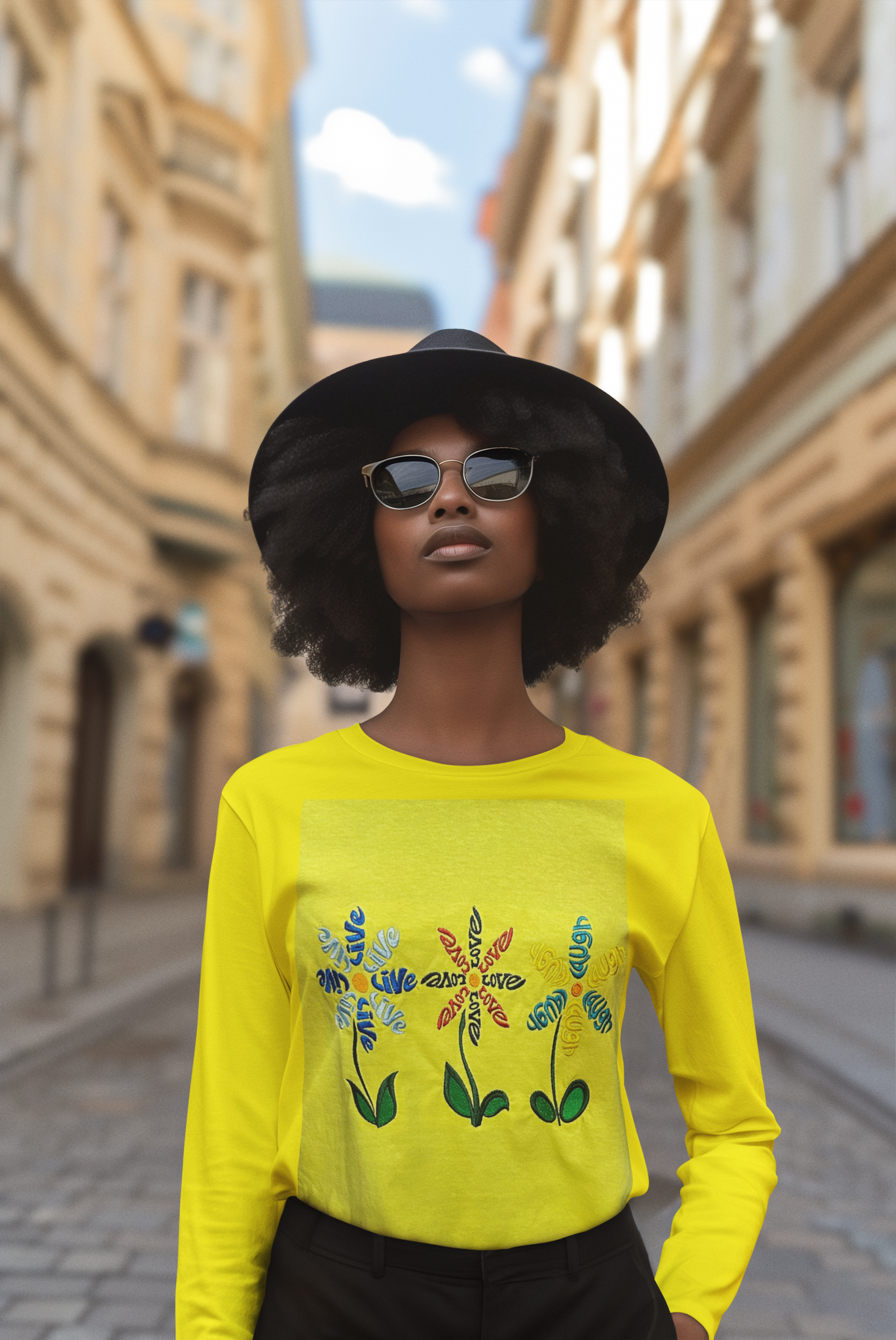 Flower T-Shirt - Long Sleeve Embroidered